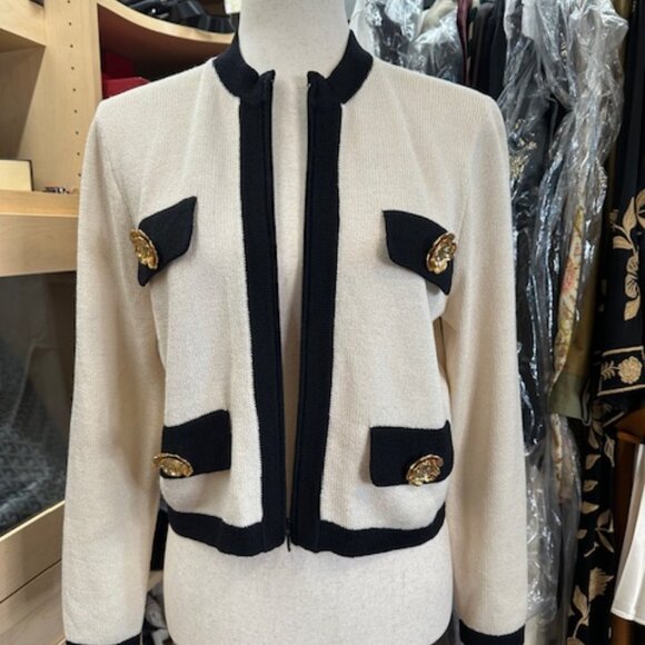 St. John Nylon Off White/ Black Evening Jacket Size Petite - Picture 6 of 9